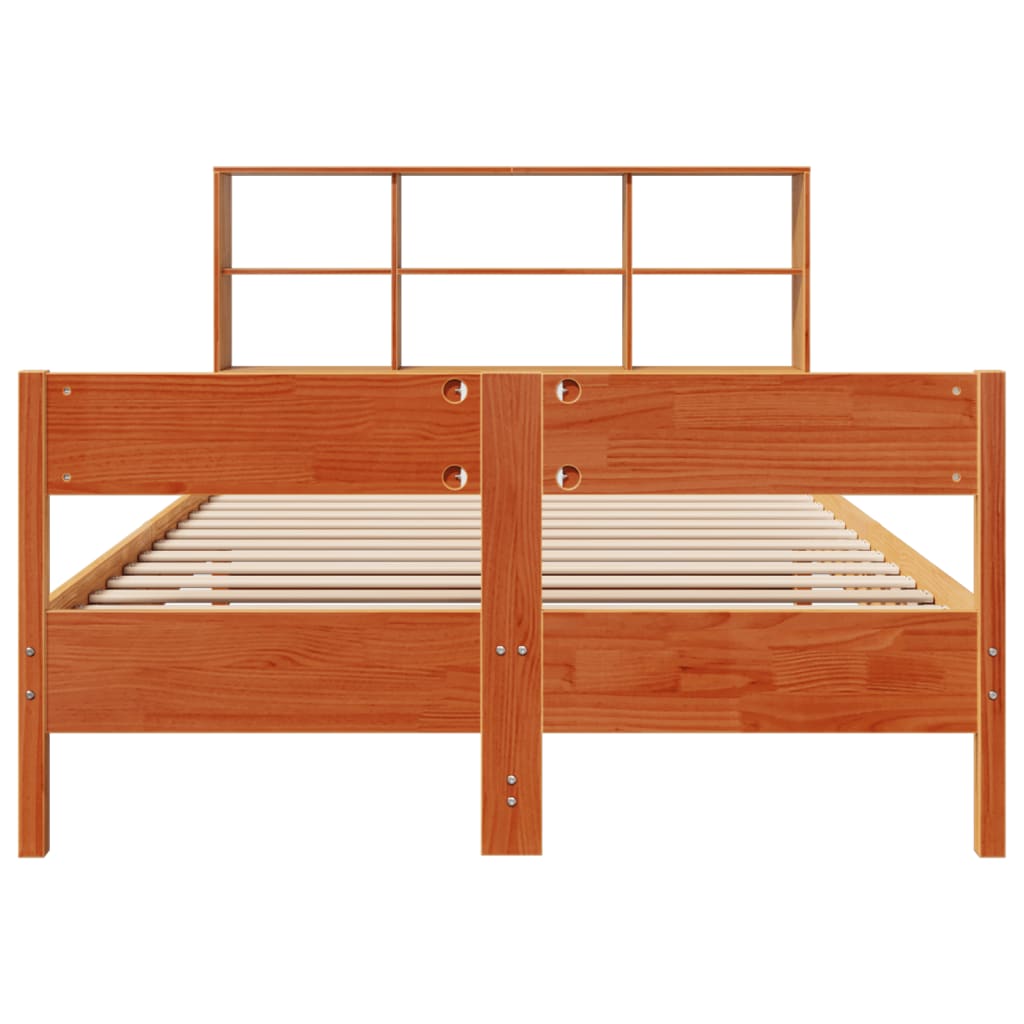 vidaXL Bookcase Bed without Mattress Wax Brown 140x190cm Solid Wood Pine 4