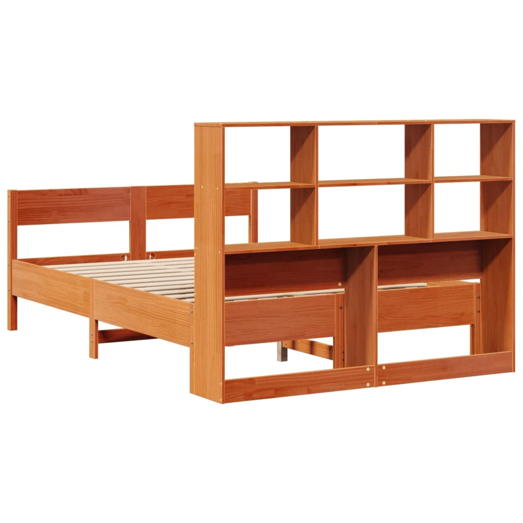 vidaXL Bookcase Bed without Mattress Wax Brown 140x190cm Solid Wood Pine 6
