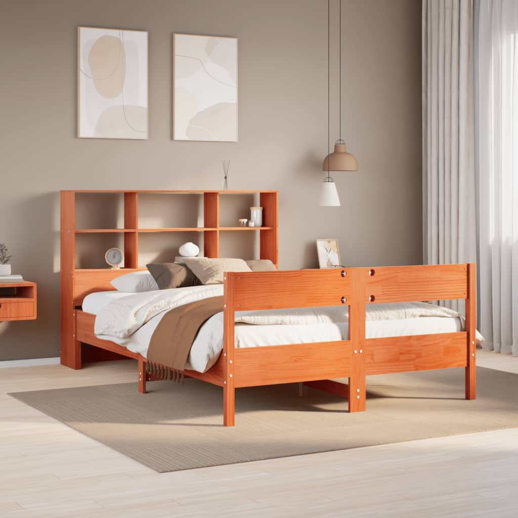 vidaXL Bookcase Bed without Mattress Wax Brown 140x190cm Solid Wood Pine 1