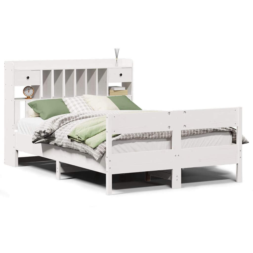 vidaXL Bookcase Bed without Mattress White 150x200cm King Size Solid Wood Pine 2