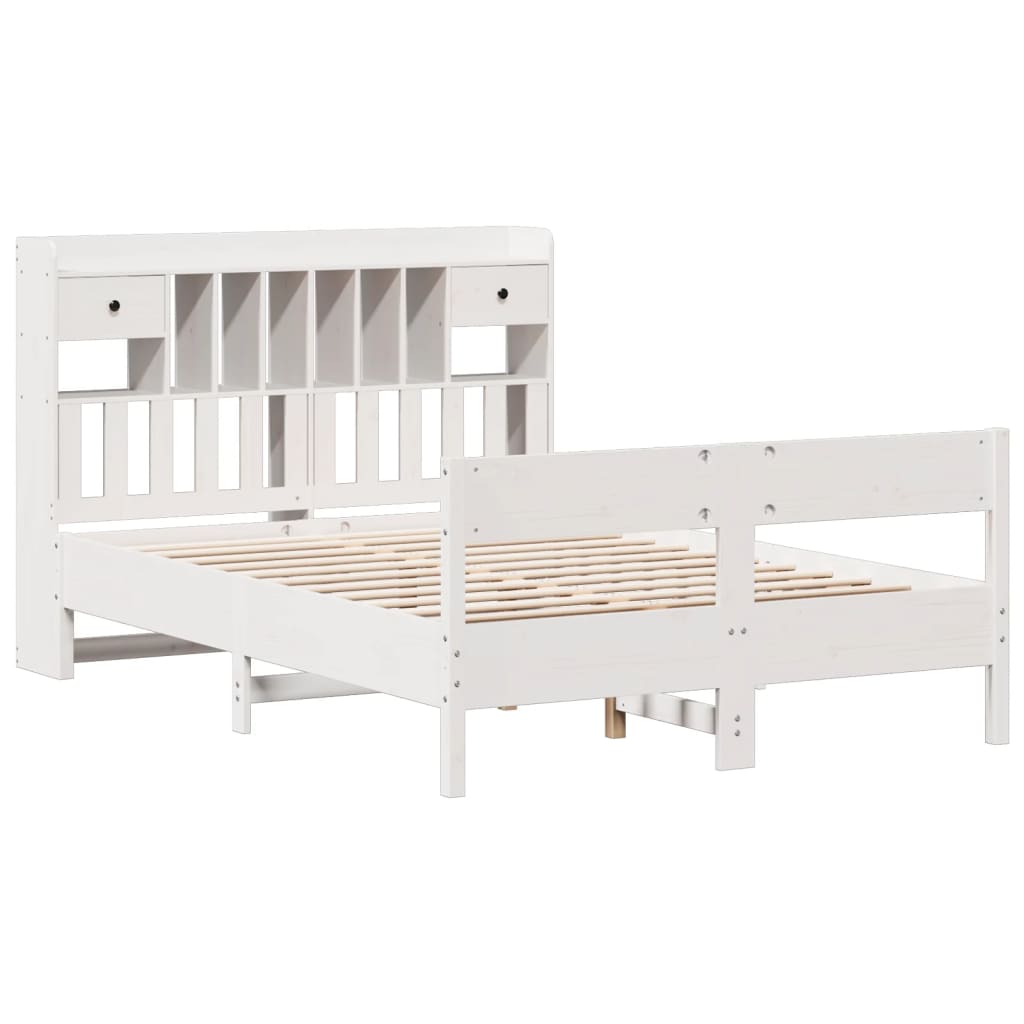 vidaXL Bookcase Bed without Mattress White 150x200cm King Size Solid Wood Pine 3
