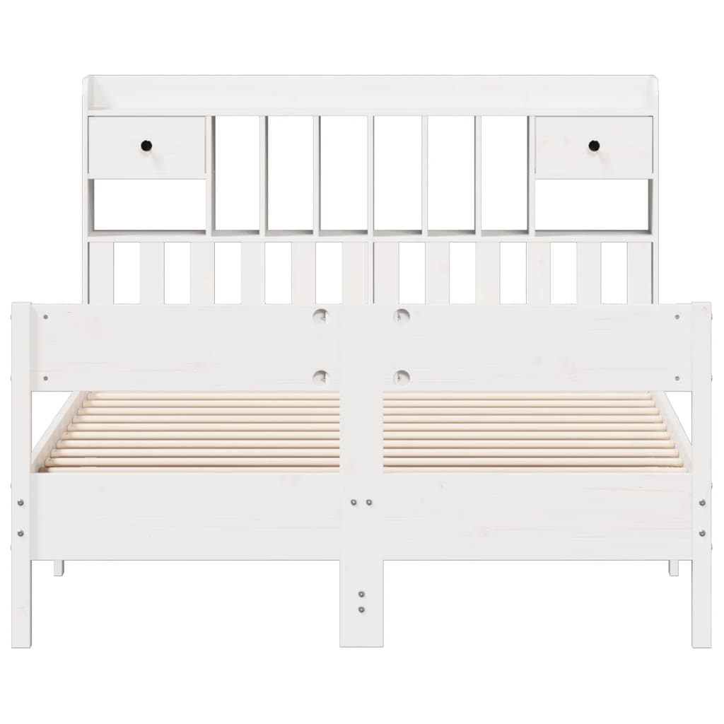 vidaXL Bookcase Bed without Mattress White 150x200cm King Size Solid Wood Pine 4