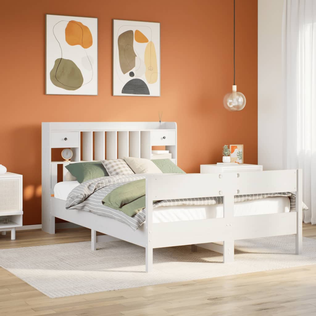 vidaXL Bookcase Bed without Mattress White 150x200cm King Size Solid Wood Pine 1