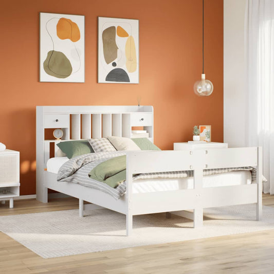 vidaXL Bookcase Bed without Mattress White 150x200cm King Size Solid Wood Pine 1