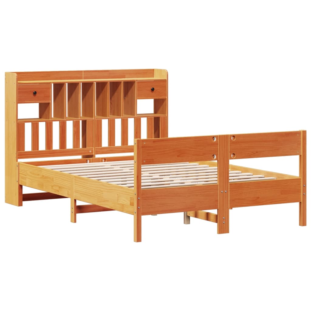 vidaXL Bookcase Bed without Mattress Wax Brown 150x200cm King Size Solid Wood Pine 3