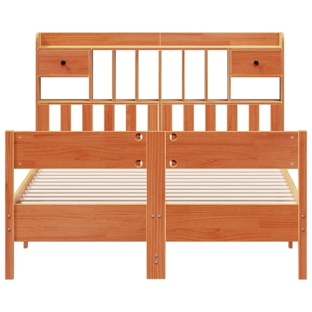 vidaXL Bookcase Bed without Mattress Wax Brown 150x200cm King Size Solid Wood Pine 4