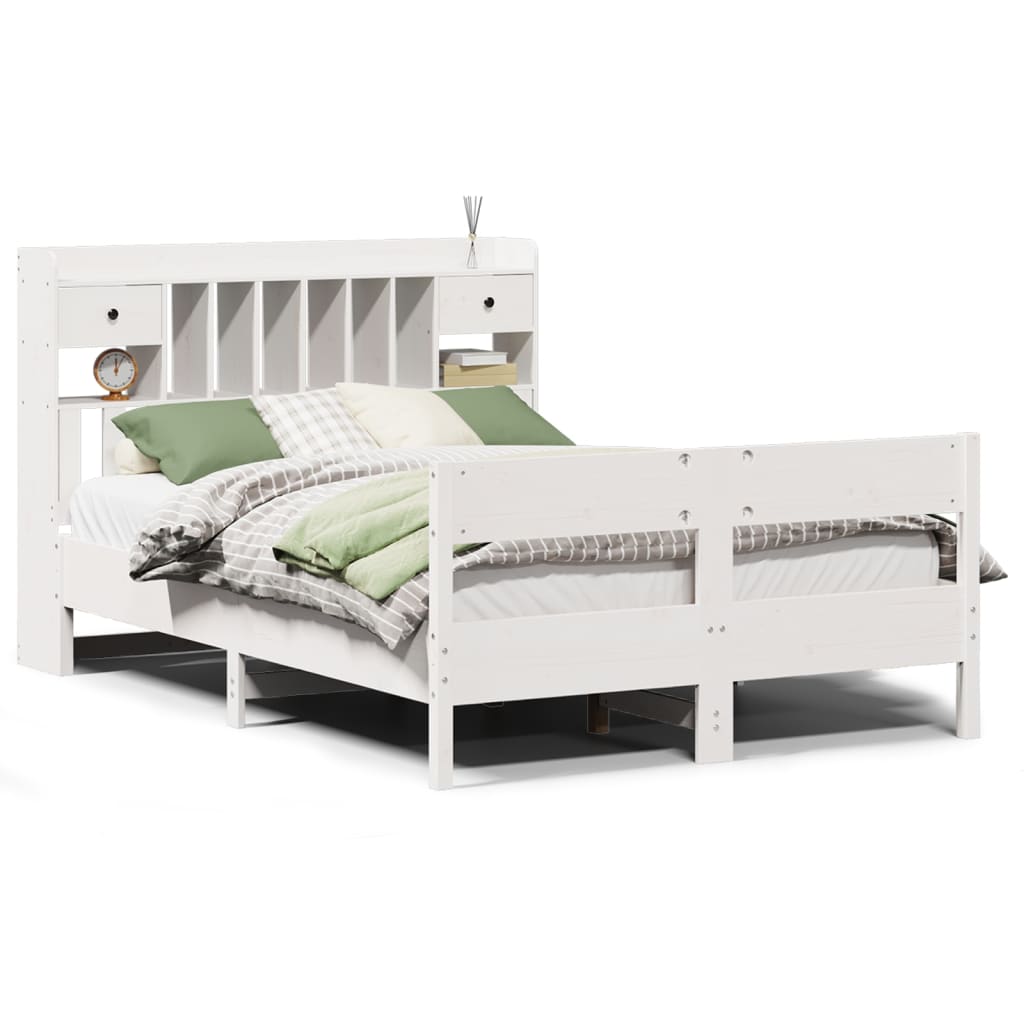 vidaXL Bookcase Bed without Mattress White 140x190cm Solid Wood Pine 2