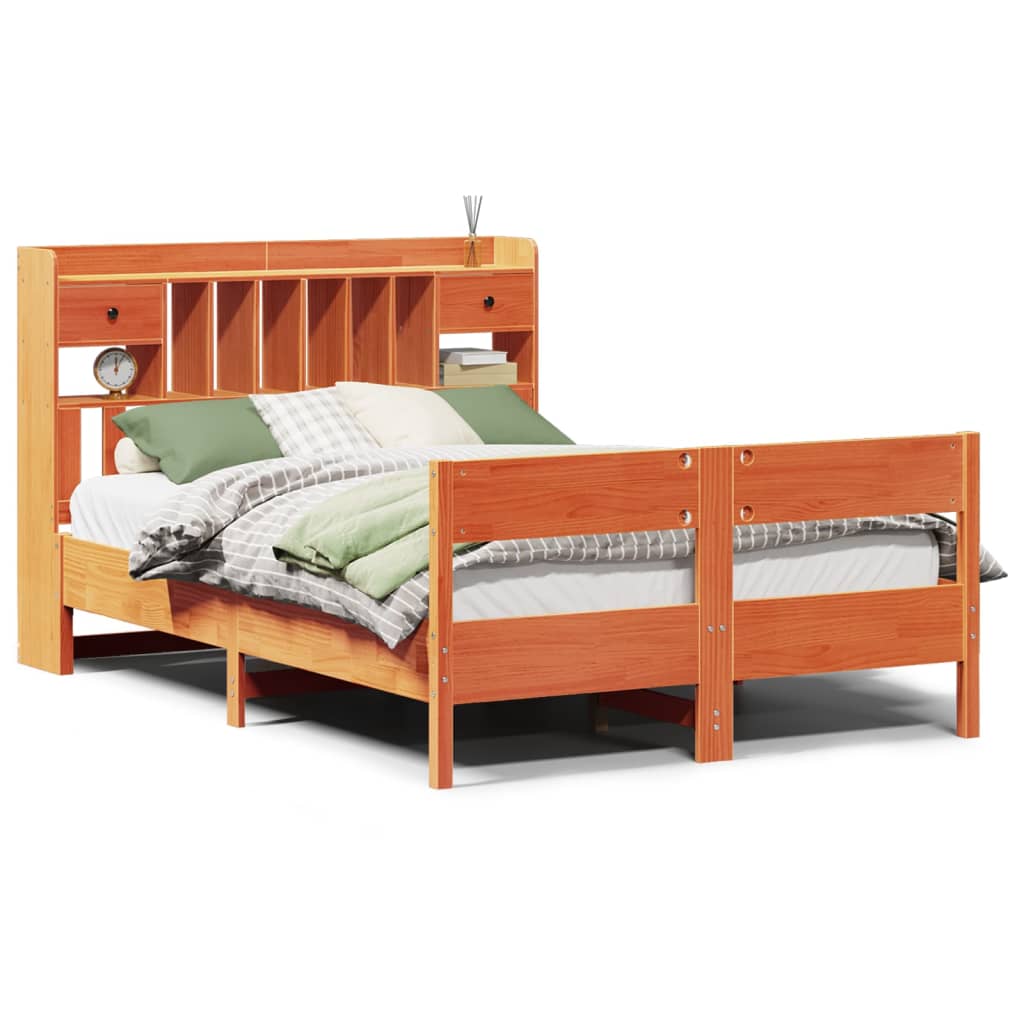 vidaXL Bookcase Bed without Mattress Wax Brown 135x190cm Double Solid Wood Pine 2