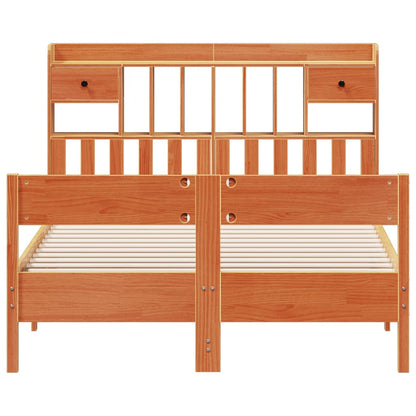 vidaXL Bookcase Bed without Mattress Wax Brown 135x190cm Double Solid Wood Pine 4