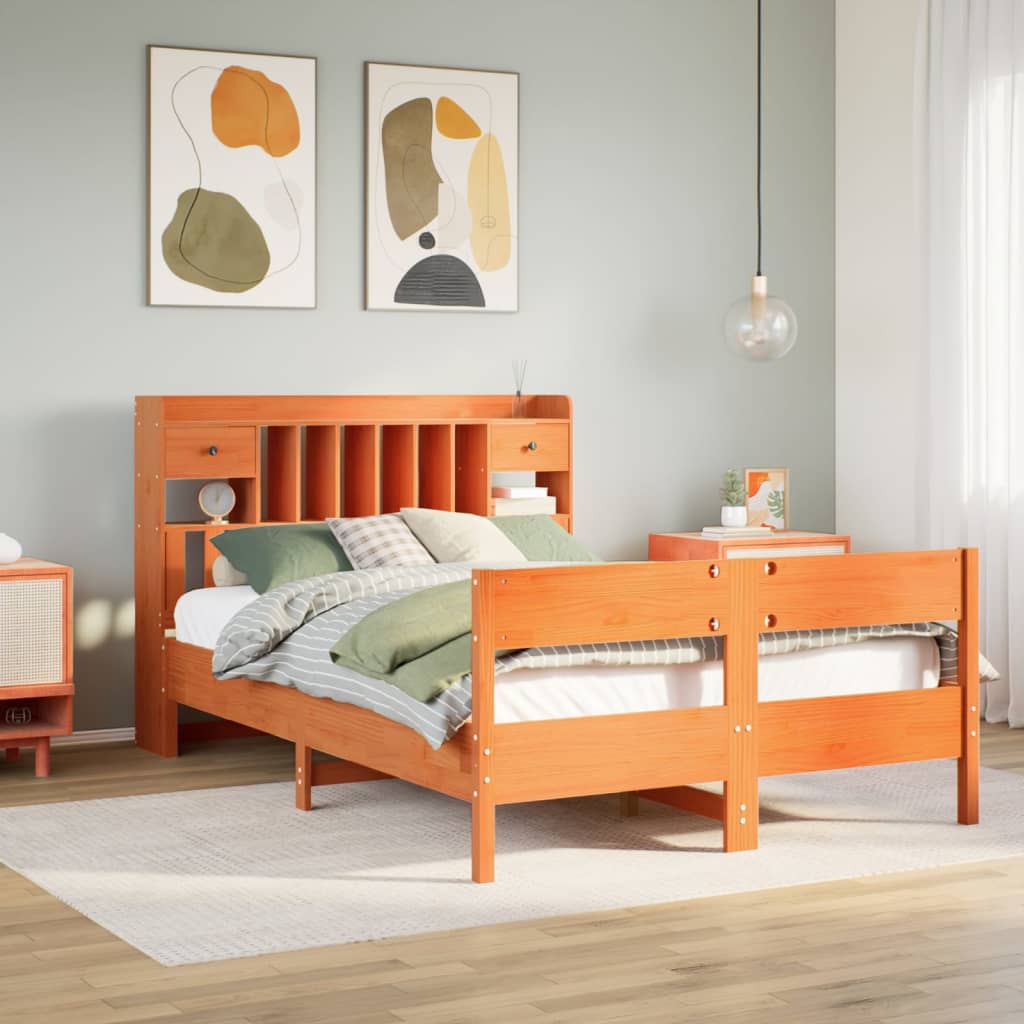 vidaXL Bookcase Bed without Mattress Wax Brown 135x190cm Double Solid Wood Pine 1