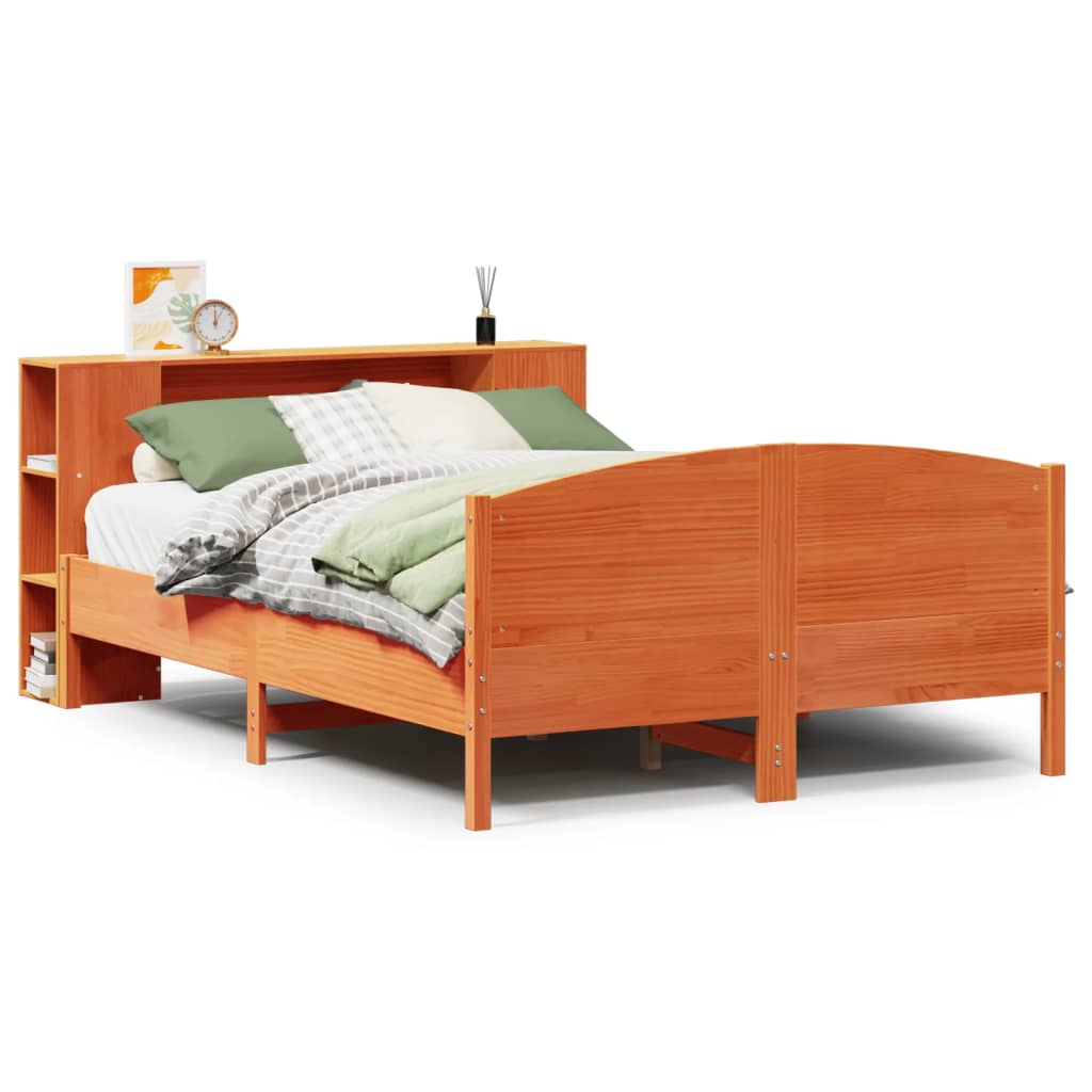 vidaXL Bookcase Bed without Mattress Wax Brown 140x200cm Solid Wood Pine 2