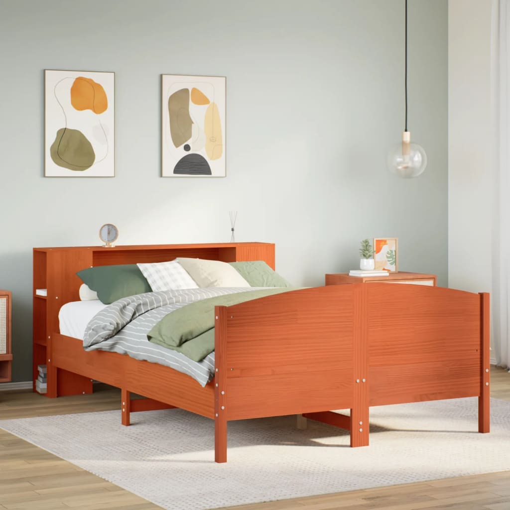 vidaXL Bookcase Bed without Mattress Wax Brown 140x200cm Solid Wood Pine 1