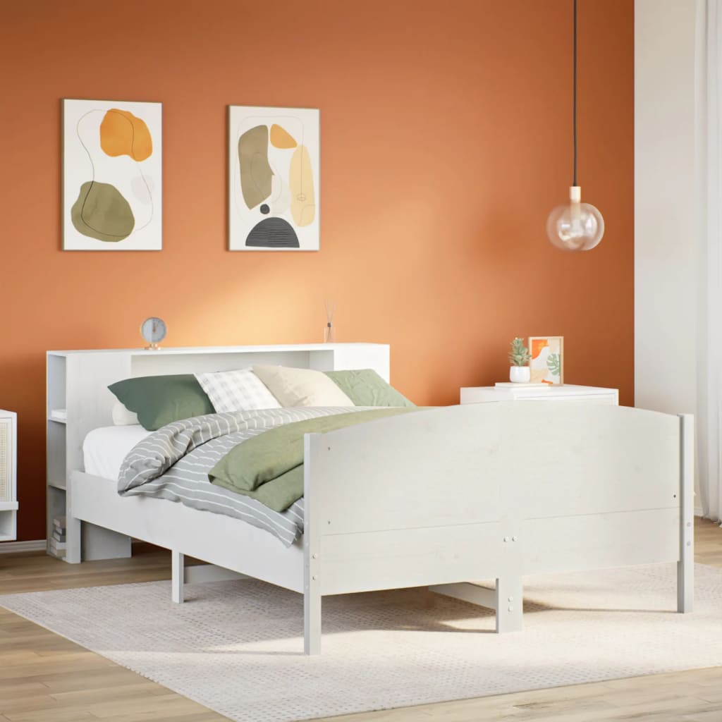 vidaXL Bookcase Bed without Mattress White 135x190cm Solid Wood Pine 1