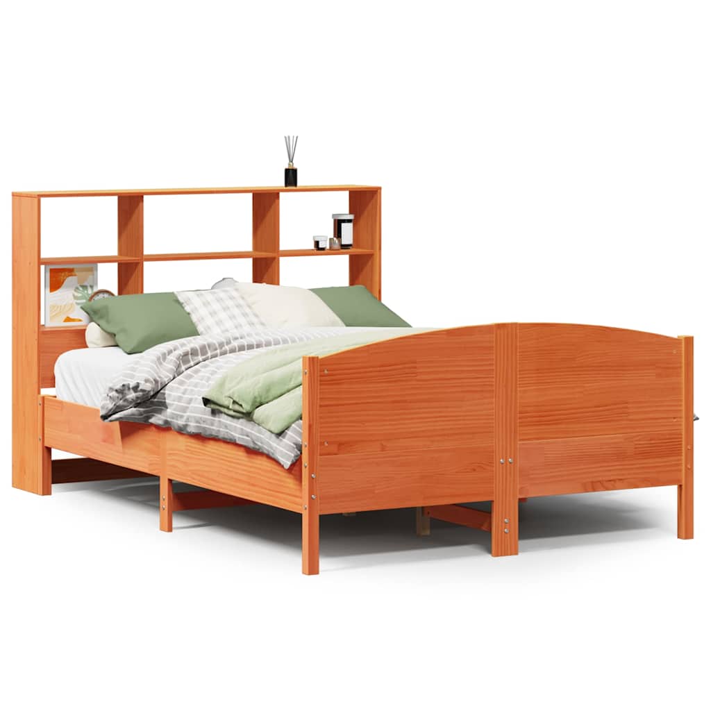 vidaXL Bookcase Bed without Mattress Wax Brown 140x200cm Solid Wood Pine 2