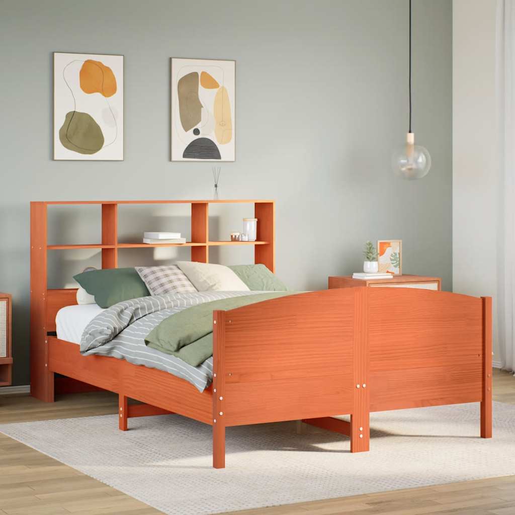 vidaXL Bookcase Bed without Mattress Wax Brown 140x200cm Solid Wood Pine 1