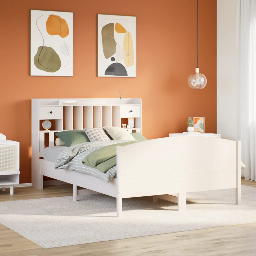 vidaXL Bookcase Bed without Mattress White 140x200cm Solid Wood Pine 1