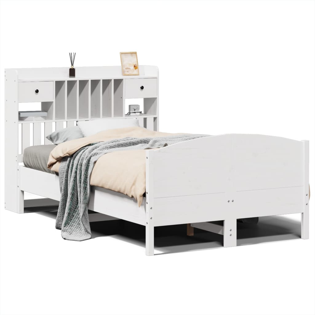 vidaXL Bookcase Bed without Mattress White 135x190 cm Double Solid Wood Pine 2