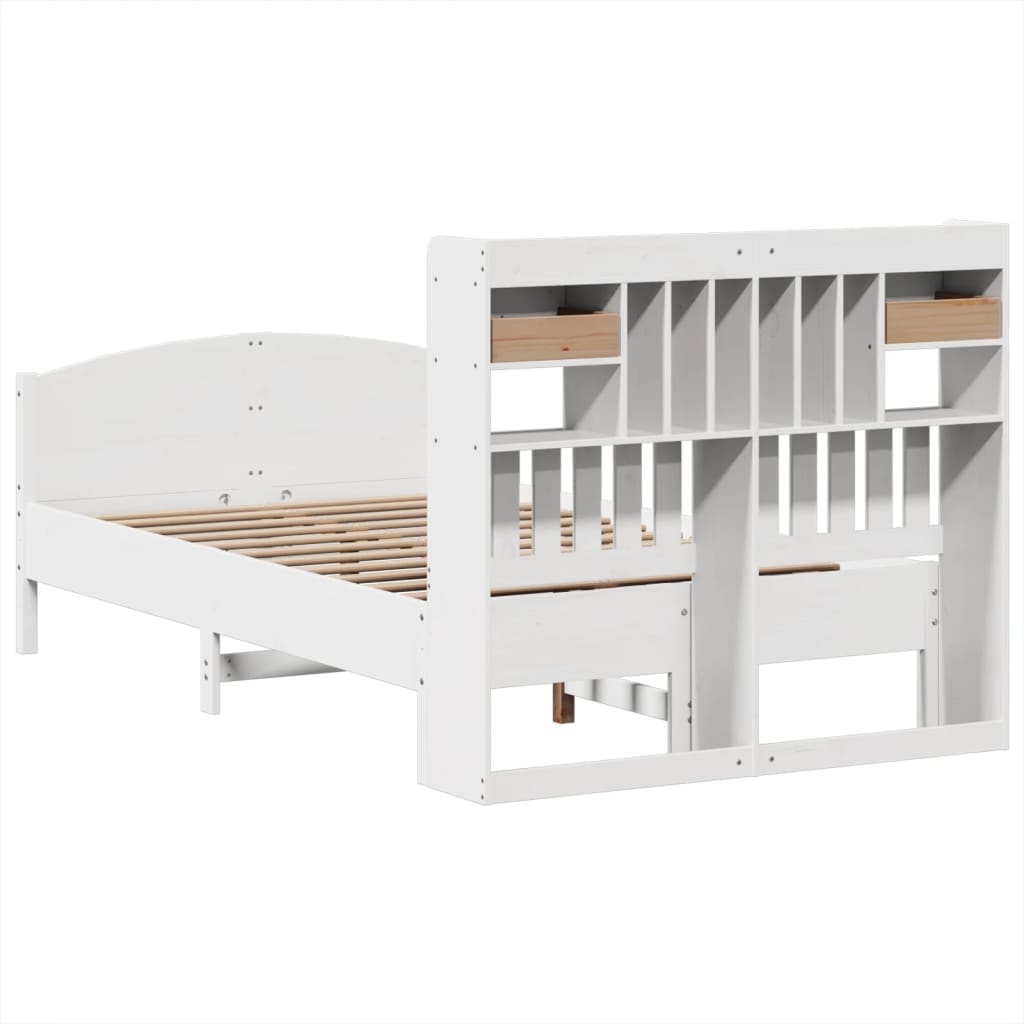 vidaXL Bookcase Bed without Mattress White 135x190 cm Double Solid Wood Pine 6