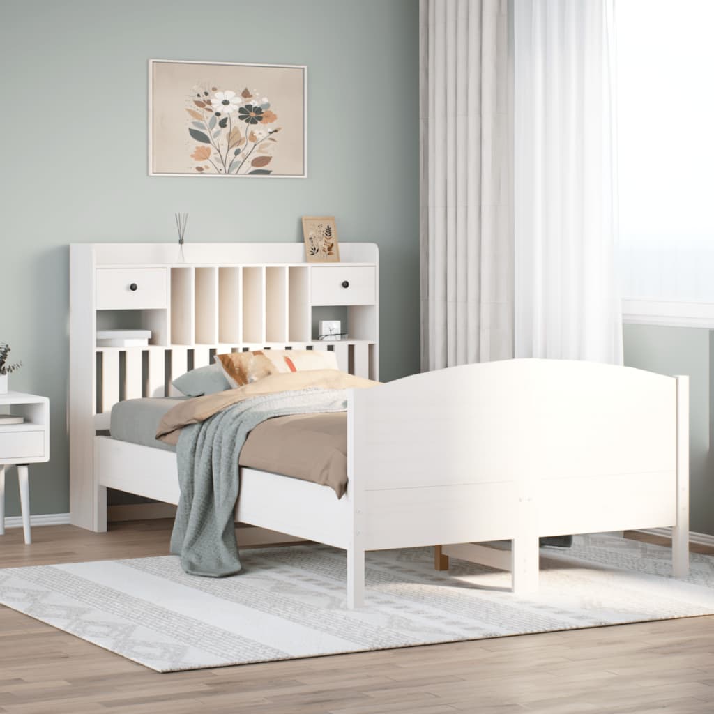 vidaXL Bookcase Bed without Mattress White 135x190 cm Double Solid Wood Pine 1