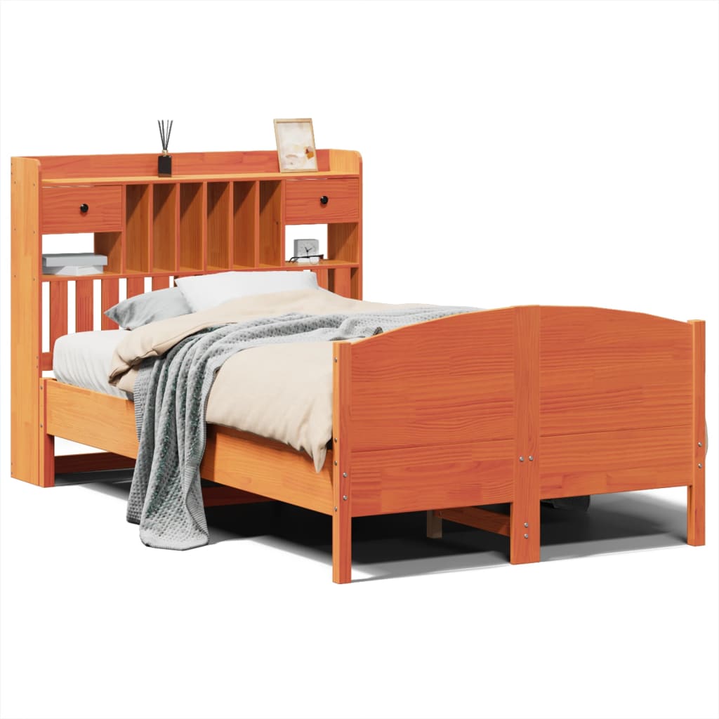 vidaXL Bookcase Bed without Mattress Wax Brown 135x190 cm Double Solid Wood Pine 2