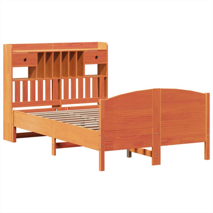 vidaXL Bookcase Bed without Mattress Wax Brown 135x190 cm Double Solid Wood Pine 3