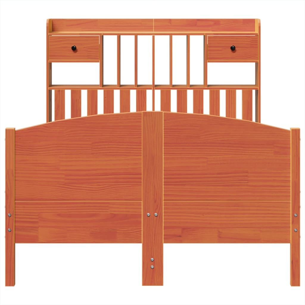 vidaXL Bookcase Bed without Mattress Wax Brown 135x190 cm Double Solid Wood Pine 4
