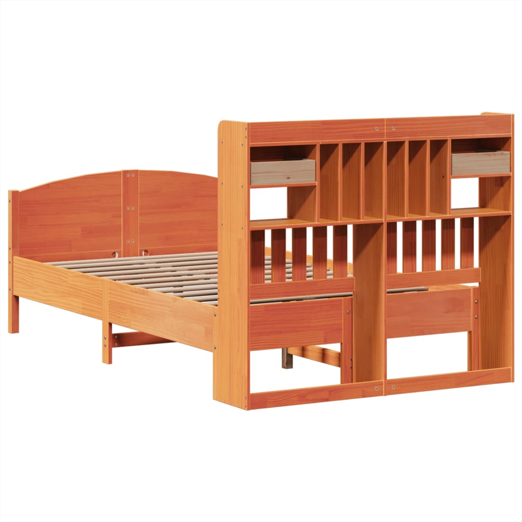 vidaXL Bookcase Bed without Mattress Wax Brown 135x190 cm Double Solid Wood Pine 6