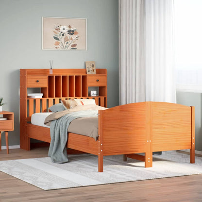 vidaXL Bookcase Bed without Mattress Wax Brown 135x190 cm Double Solid Wood Pine 1
