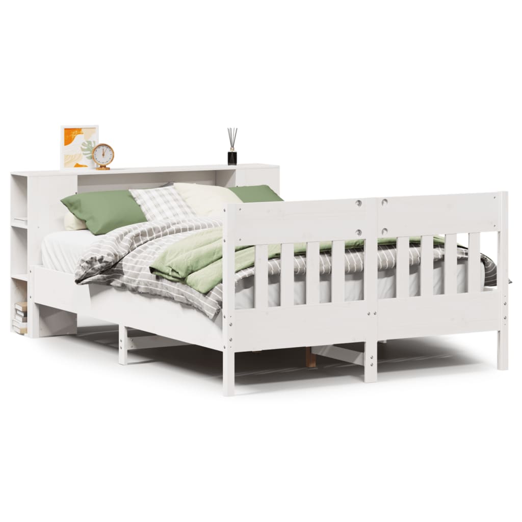 vidaXL Bookcase Bed without Mattress White 150x200 cm King Size Solid Wood Pine 2
