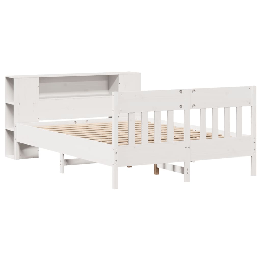 vidaXL Bookcase Bed without Mattress White 150x200 cm King Size Solid Wood Pine 3