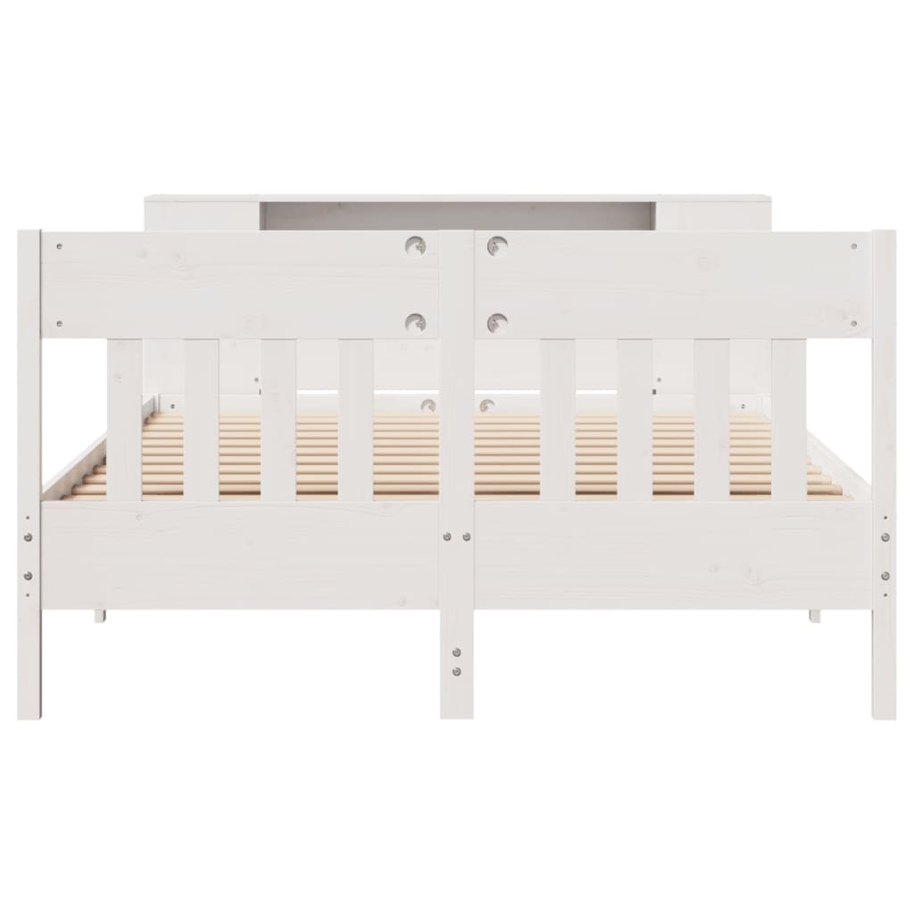 vidaXL Bookcase Bed without Mattress White 150x200 cm King Size Solid Wood Pine 4