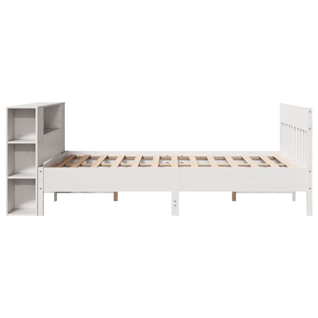 vidaXL Bookcase Bed without Mattress White 150x200 cm King Size Solid Wood Pine 5