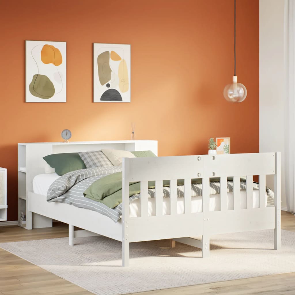 vidaXL Bookcase Bed without Mattress White 150x200 cm King Size Solid Wood Pine 1