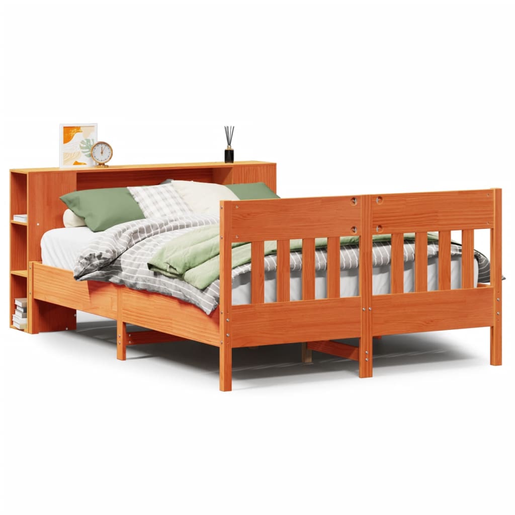 vidaXL Bookcase Bed without Mattress Wax Brown 150x200 cm King Size Solid Wood Pine 2