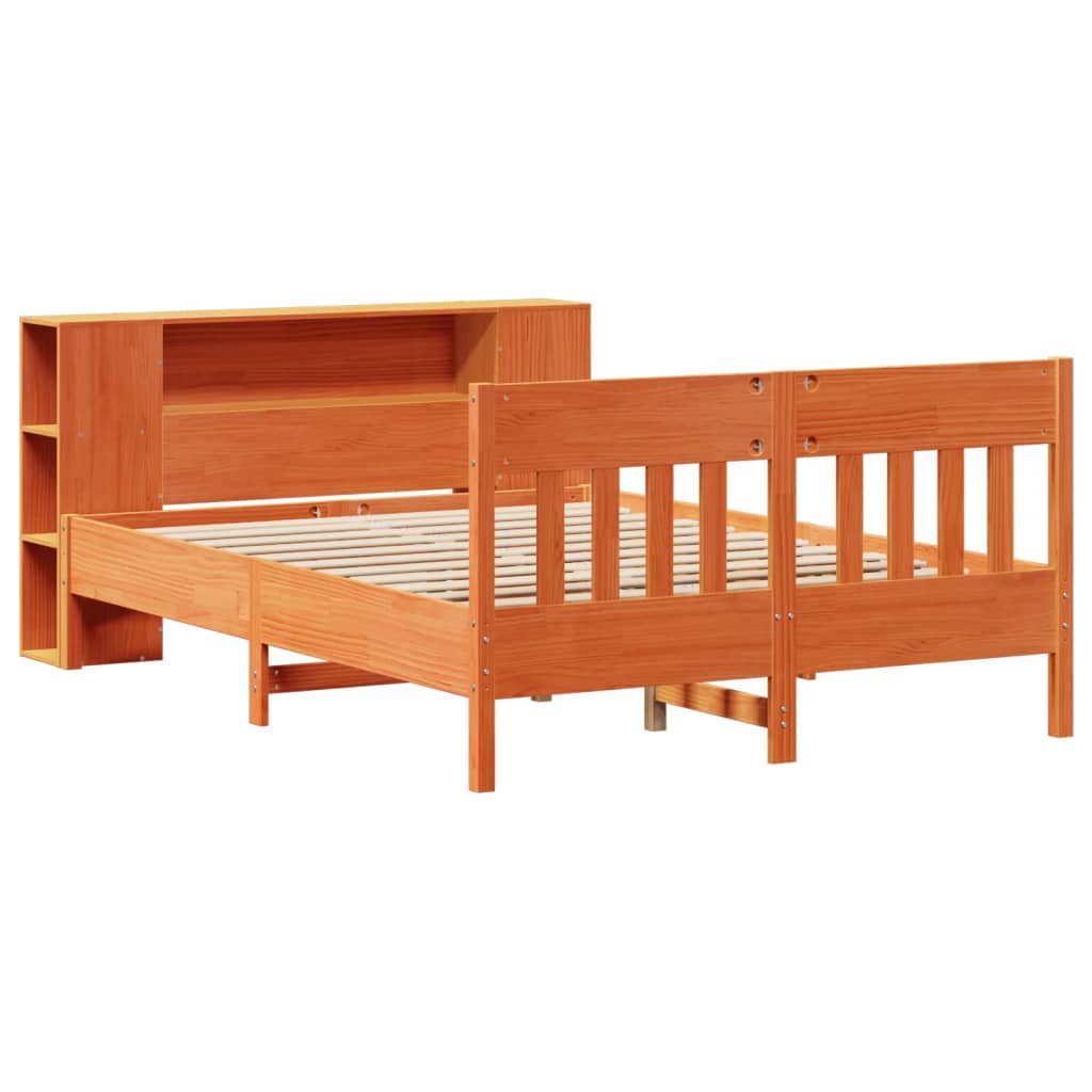 vidaXL Bookcase Bed without Mattress Wax Brown 150x200 cm King Size Solid Wood Pine 3