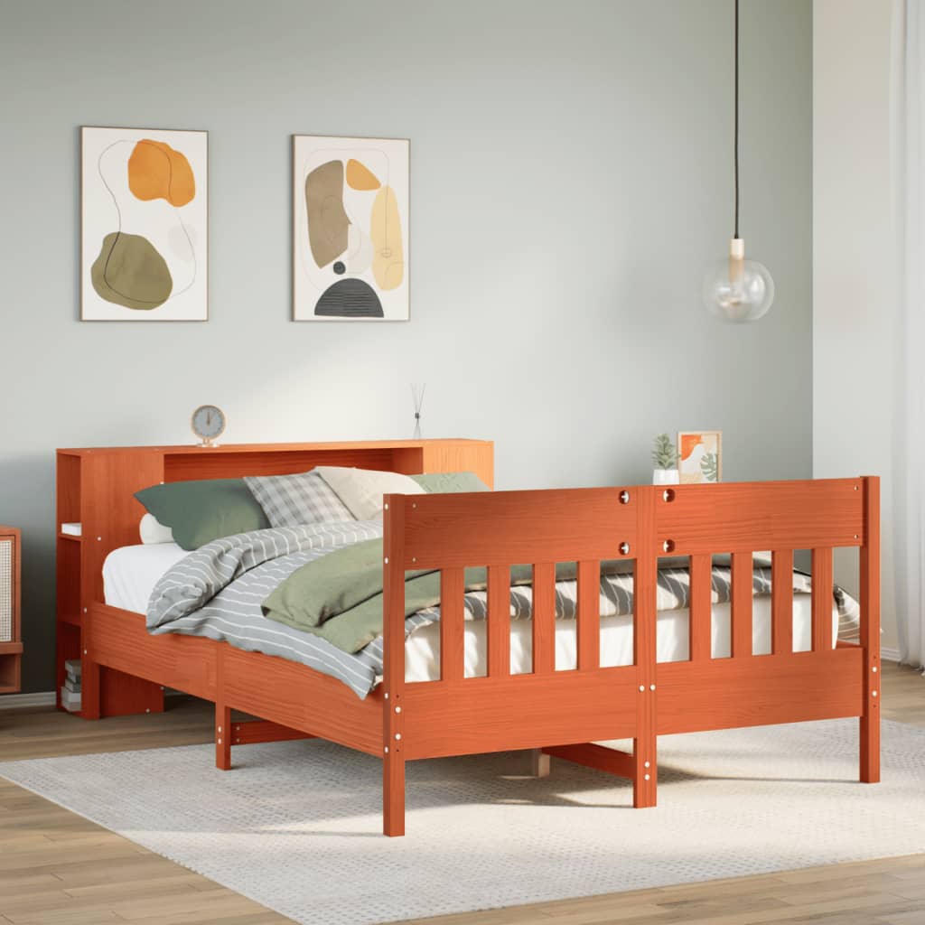 vidaXL Bookcase Bed without Mattress Wax Brown 150x200 cm King Size Solid Wood Pine 1