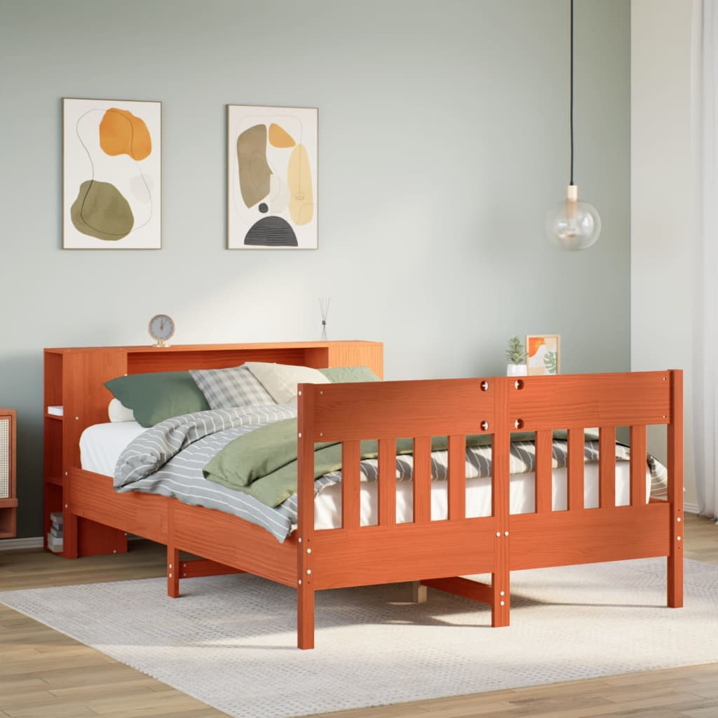 vidaXL Bookcase Bed without Mattress Wax Brown 140x200cm Solid Wood Pine 1