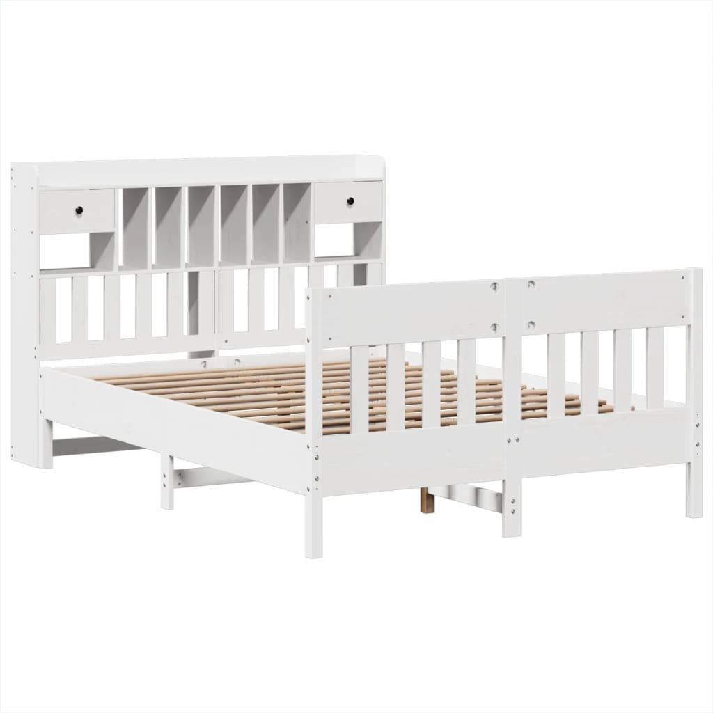 vidaXL Bed Frame without Mattress White 150x200 cm King Size Solid Wood Pine 3