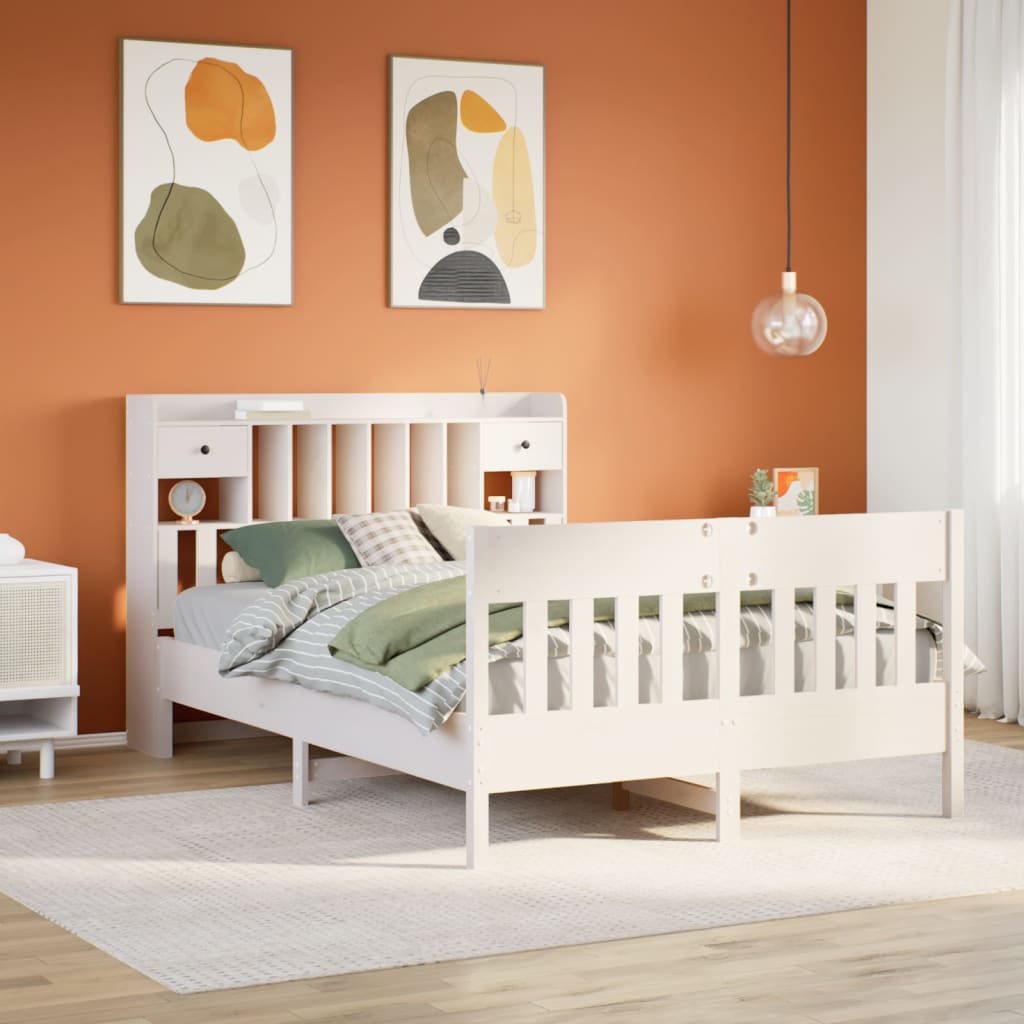 vidaXL Bed Frame without Mattress White 150x200 cm King Size Solid Wood Pine 1