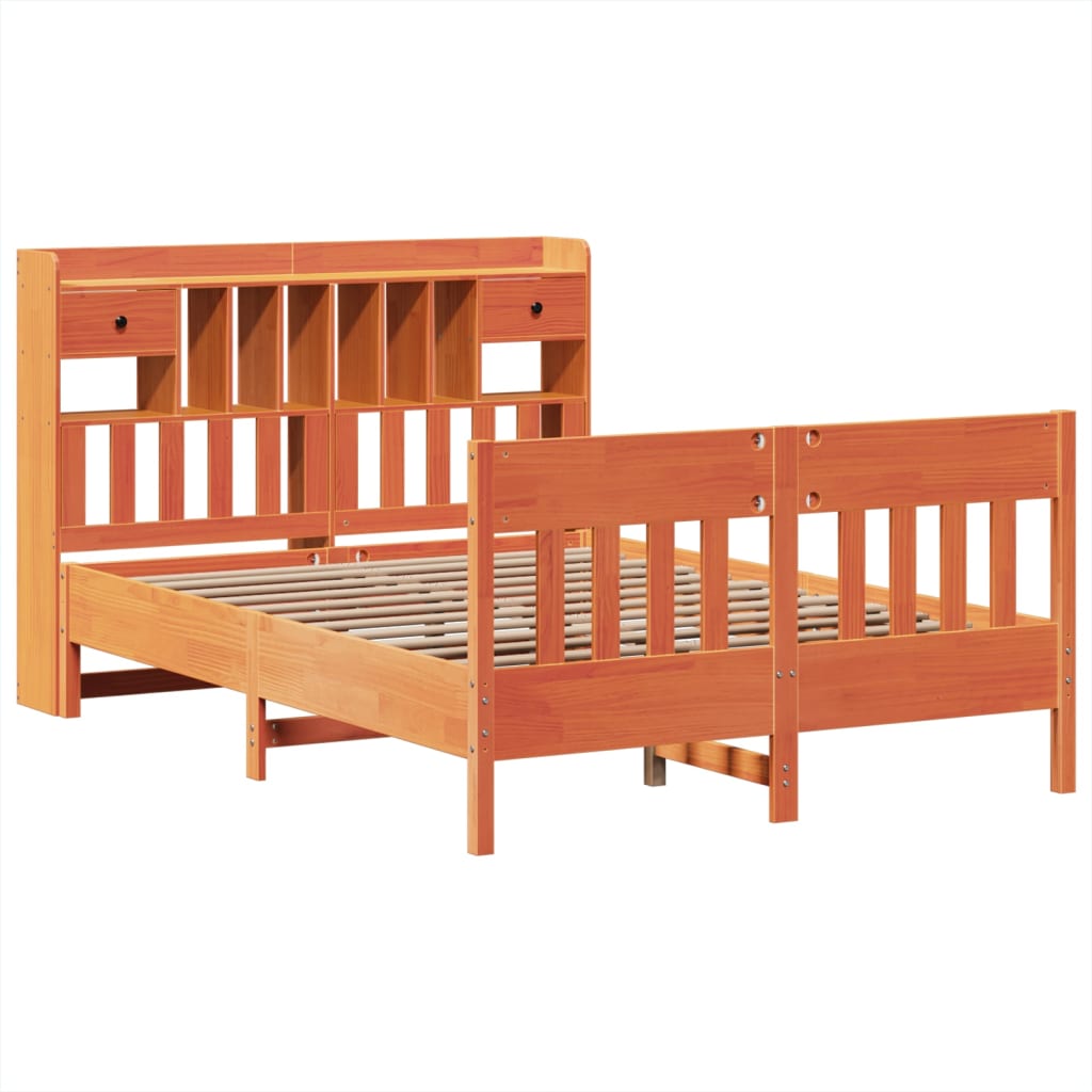 vidaXL Bed Frame without Mattress Wax Brown 150x200 cm King Size Solid Wood Pine 3