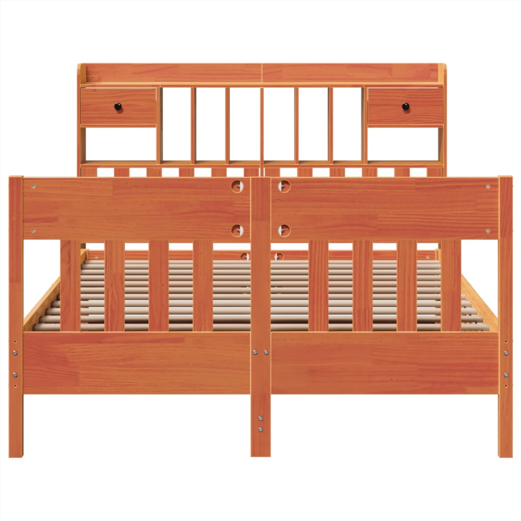 vidaXL Bed Frame without Mattress Wax Brown 150x200 cm King Size Solid Wood Pine 4