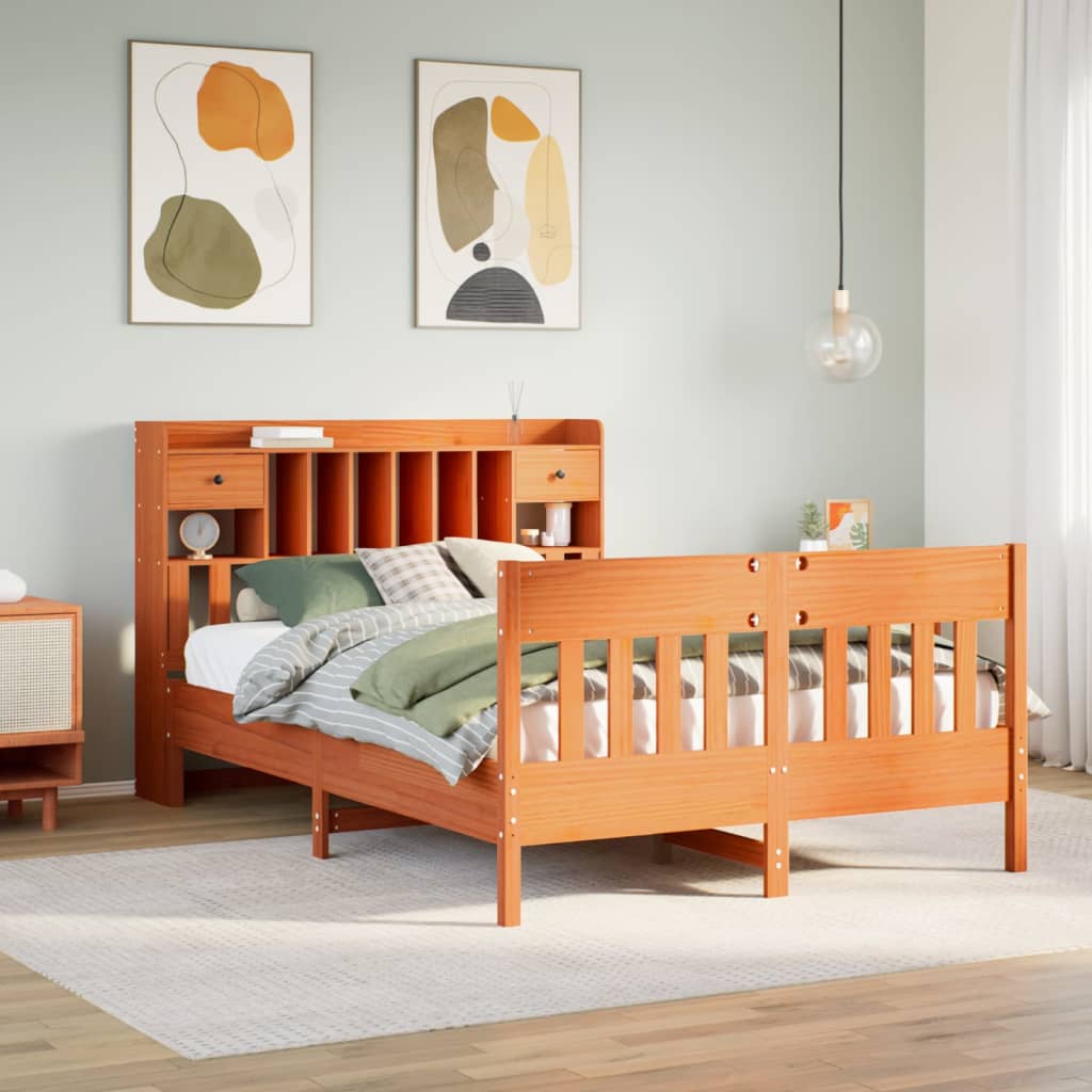 vidaXL Bed Frame without Mattress Wax Brown 150x200 cm King Size Solid Wood Pine 1