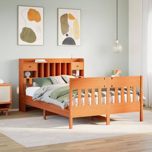 vidaXL Bed Frame without Mattress Wax Brown 150x200 cm King Size Solid Wood Pine 1