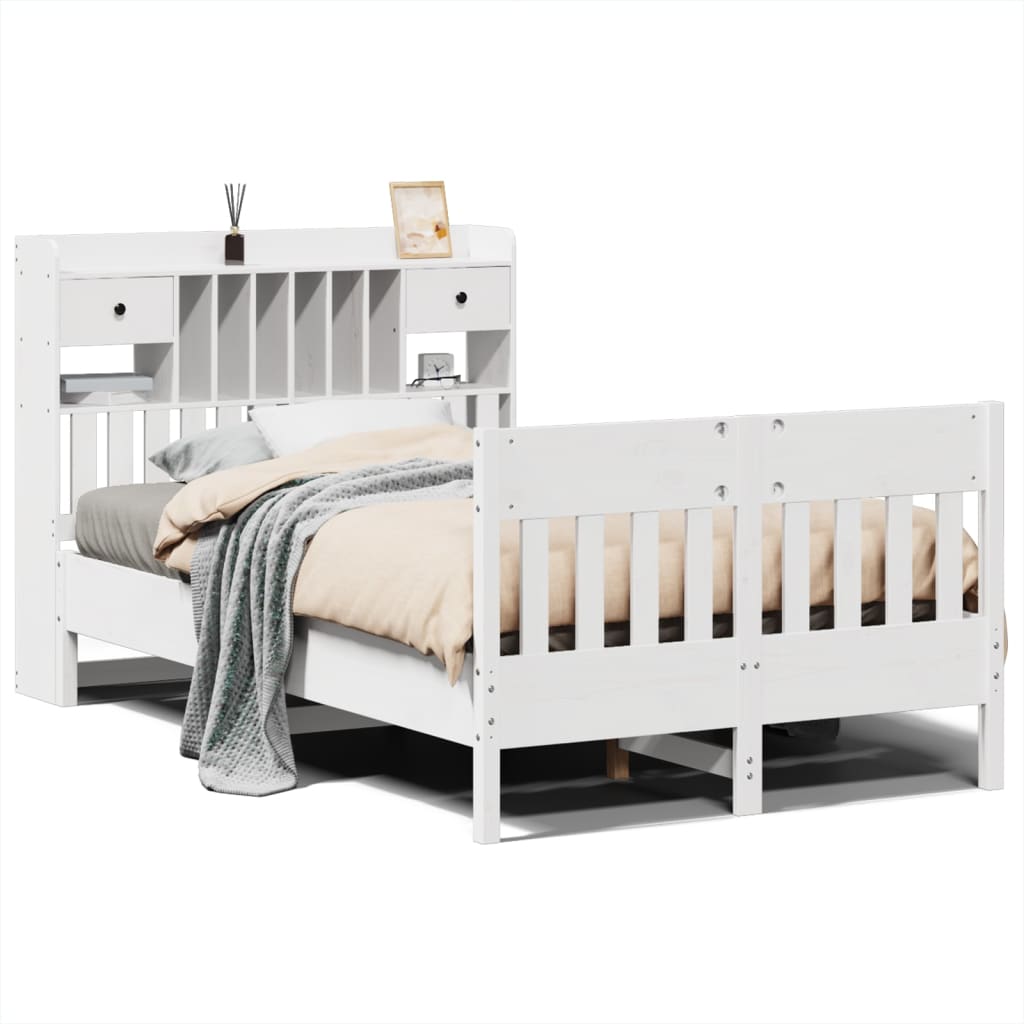 vidaXL Bed Frame without Mattress White 135x190 cm Solid Wood Pine 2