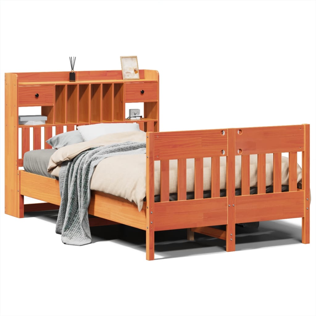 vidaXL Bed Frame without Mattress Wax Brown 135x190 cm Solid Wood Pine 2