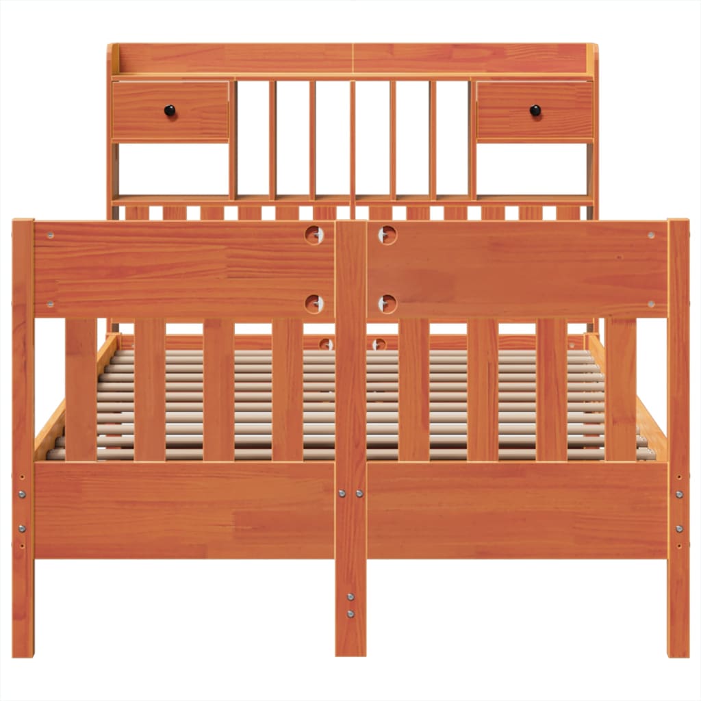 vidaXL Bed Frame without Mattress Wax Brown 135x190 cm Solid Wood Pine 4