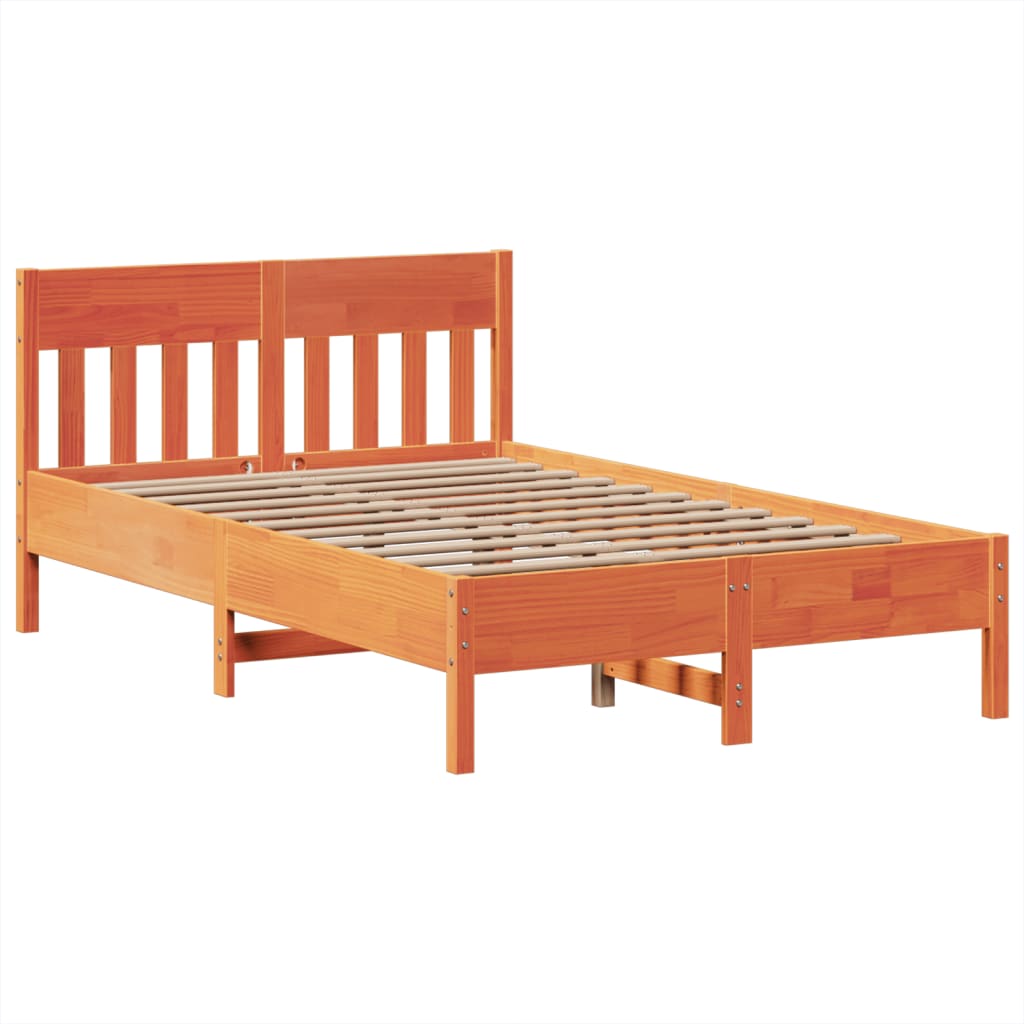 vidaXL Bed Frame without Mattress Wax Brown 135x190 cm Solid Wood Pine 5