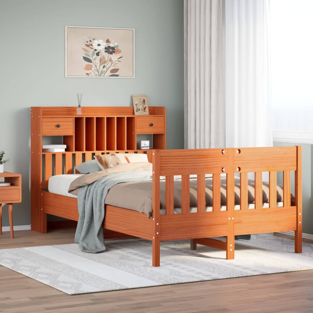 vidaXL Bed Frame without Mattress Wax Brown 135x190 cm Solid Wood Pine 1