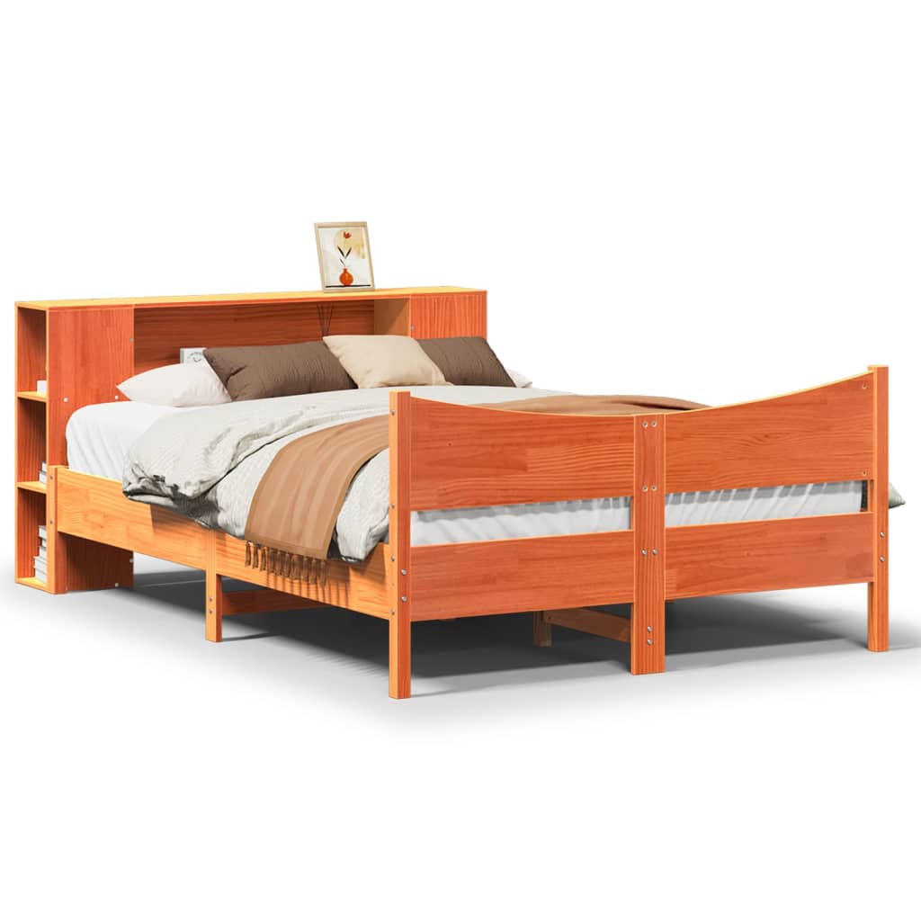 vidaXL Bed Frame without Mattress Wax Brown 140x190 cm Solid Wood Pine 2