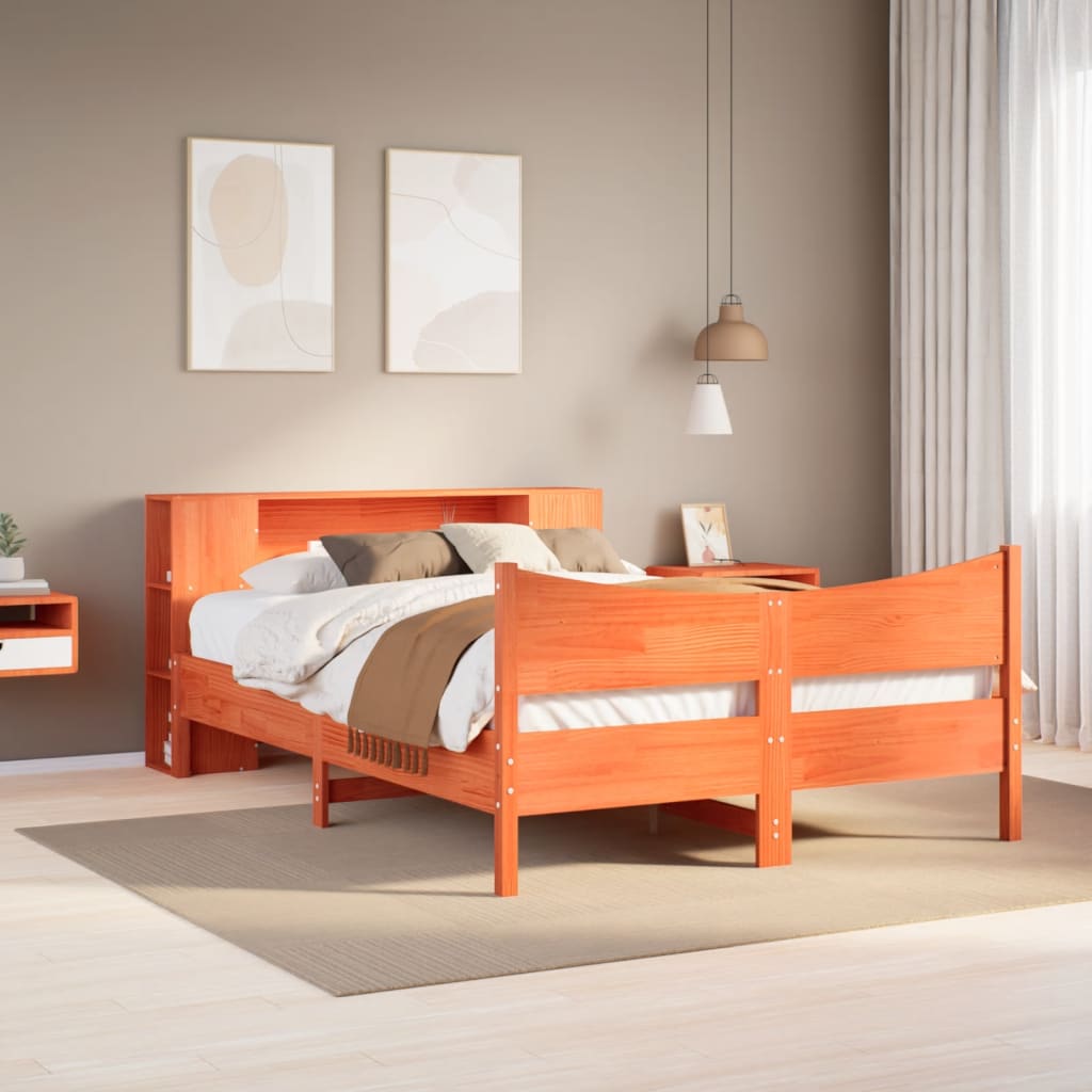 vidaXL Bed Frame without Mattress Wax Brown 140x190 cm Solid Wood Pine 1